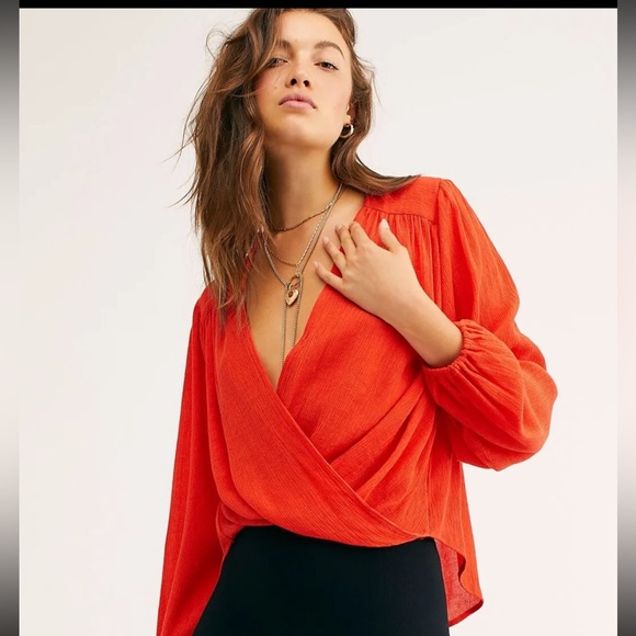 Free People Tops - NWT Free People Wrap Front Top, Bright Red, Size Medium